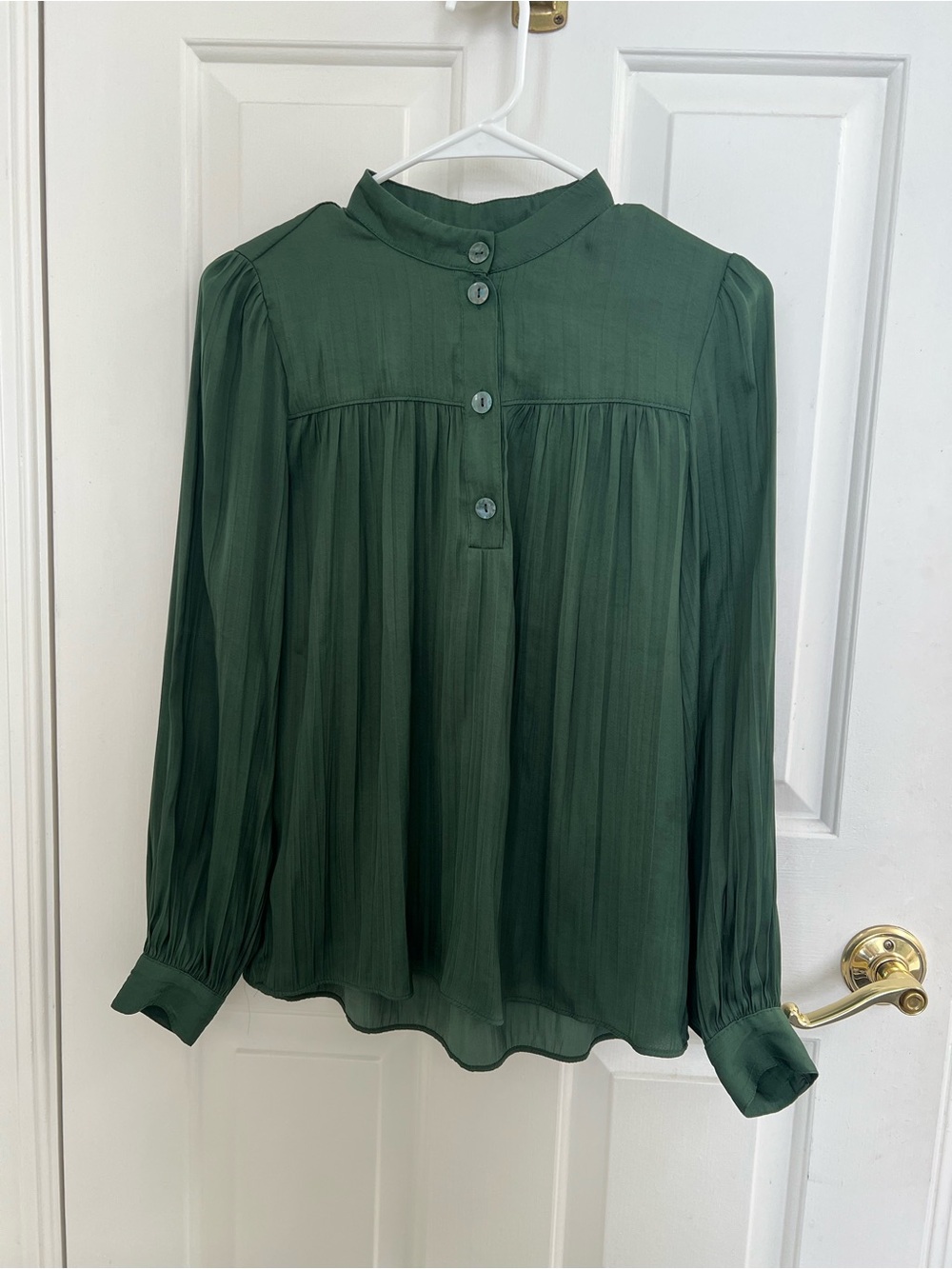 Anthropologie Deep Green Pleated Henley Blouse